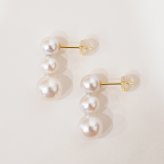 ［pearl593］6mm - 6.5mm × 7.5mm - 8mm 縦 3連 ピアス あこや真珠 熊本 天草 本真珠 ラインピアス