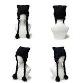 ニューエラ 猫耳 ニット帽 レディース NEWERA ブランド 正規品 15119592 ねこ耳 ネコ耳 スクエア ニットキャップ 三つ編み付きシャギー フラップ 大きめ 女性 女子 ブラック 黒 秋冬 ワンポイント おしゃれ かわいい シンプル ストリート 韓国ファッション サブカル ダンス