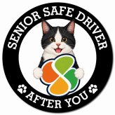 カーサイン 高齢者マーク SENIOR SAFE DRIVER 黒白（ハチワレ） マグネット 強力 直径13cm 肉球 日本製 車 ステッカー