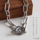 ステンレス マンテルブレスレット 2カラー チェーンブレスレット Hクリップ レディース ペーパークリップチェーン 変形マンテル オーバルリンク シルバー ゴールド 個性的 大ぶり モード きれいめ おしゃれ 腕輪 女性用