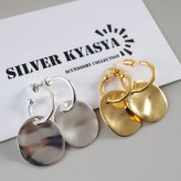 シルバー925 タタキ フープピアス プレート チャーム 大ぶりピアス ドロップピアス スタッドピアス ゴールド 18KGP シルバー 大きめ ゆがみ 揺れる メタル 両耳2点 レディース 女性 金属アレルギー対応 イヤリング