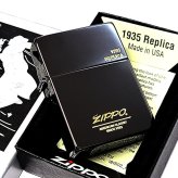 ZIPPO ライター 1935復刻 レプリカ ジッポ オールドロゴ ブラックニッケル 金差し 角型 外ヒンジ 3バレル シンプル 彫刻 黒 おしゃれ 高級 メンズ かっこいい プレゼント ギフト