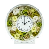 プリザーブドフラワー 時計 花時計 置き時計 エバーグリーン バラ グリーン 緑 白 アレンジメント 新築祝い 引っ越し祝い 結婚祝い 退職祝い 記念日 誕生日 両親 妻 女性 敬老の日 プレゼント ギフト 贈り物 ナチュラル インテリア ガラス 枯れない花 癒やし Lulu＊s ルルズ 0864