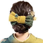 畳縁リボンの髪飾り 豪華フルセット 和装 ヘアアクセサリー 成人式 卒業式 袴 振袖 浴衣 七五三 着物 ヘッドドレス 大きめリボン 水引 金箔 ボールピン 和モダン 和洋折衷 レトロ ヘアアレンジ 髪留め 選べる3色 南天 梅 桜 プレゼント ギフト