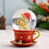 スノードーム ティーカップ ベア レッド スモール ミニ クリスマス Xmas 飾り 冬 クマ オブジェ snow dome