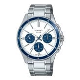 箱なし カシオ 腕時計 メンズ CASIO ホワイト ブルー シルバー メタル ステンレス 海外モデル 逆輸入 カレンダー 曜日 日付 24時間表示 ビジネス 仕事 就職祝い 誕生日 父の日 プレゼント ギフト 成人 卒業 入学