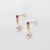 ［pearl612］7.5mm - 8mm ホワイトピンク 半貴石 ピアス あこや真珠