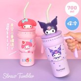 ハンドル付き ストロータンブラー 700ml 保冷 保温 ステンレス タンブラー 真空二重構造 真空断熱 ズートピア ディズニー ジュディ サンリオ マイメロディ クロミ シナモロール マスコット付き 大容量 広口 ストロー付き ステンレスマグ Disney sanrio ドリンクホルダー対応
