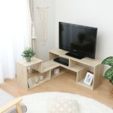 L字型伸縮TVボード オーク オーク・オークホワイト 2色展開 テレビ台 ローボード リビング収納 テレビボード おしゃれ シンプル 新生活 家具 インテリア 不二貿易