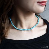 ターコイズ 細身 ビーズネックレス レディース アクセサリー 小粒 ラウンド 一連 ブルー 華奢 シンプル カジュアル ナチュラル エスニック ボヘミアン リゾート 夏コーデ 重ね付け 首元 差し色 大人可愛い おしゃれ
