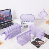 選べる2点セット 化粧ポーチ ハート柄 メッシュ 透け感 コスメポーチ 大容量 小物入れ 持ち運び 洗面用品 メイク道具 収納ケース トラベル 旅行 お出かけ