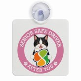 カーサイン 高齢者マーク SENIOR SAFE DRIVER 黒白（ハチワレ） 車内用 吸盤タイプ 収れん火災防止タイプ 肉球 日本製 車 ステッカー