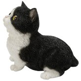 置物 猫 見上げるマンチカン 黒白 幅16cm woobia ウービア リアル かわいい おしゃれ 玄関 インテリア オブジェ ガーデン マンチカン 白黒 ハチワレ ネコ 動物 アニマル 癒し 棚 北欧 リビング プレゼント ギフト 新築祝い 猫好き