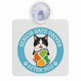 カーサイン 高齢者マーク SENIOR SAFE DRIVER 黒白（ハチワレ） 車内用 吸盤タイプ 収れん火災防止タイプ 肉球 日本製 車 ステッカー