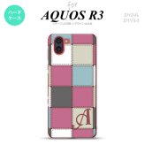SH-04L SHV44 R3 AQUOS R3 スマホケース カバー パッチワーク ミックスB ピンク +アルファベット nk-r3-1672i