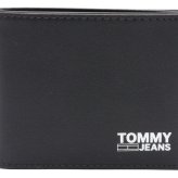 トミーヒルフィガー　TOMMY HILFIGER 　ふたつ折り財布　小銭入れ無しスリム財布　AM0AM07019　ブラック　黒　リサイクルレザー　折財布　トミージーンズ
