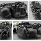 ヒキュウ天然石オブシディアンフロスト加工キーホルダー中大型まよけ