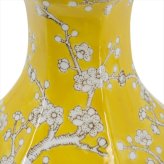 シノワズリ 花びん 六角 高さ36cm イエロー 磁器 フラワーベース 花瓶 花器 ディスプレイ 置物 風水 開運