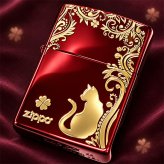 ZIPPO ライター ねこ キャット ジッポ 猫 クローバー ロゴ 四つ葉 かわいい おしゃれ ジッポー レッド 赤 ネコ 可愛い 女性 レディース メンズ ギフト プレゼント