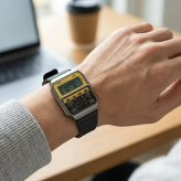 箱なし カシオ 腕時計 メンズ レディース CASIO 電卓 デジタル ガンメタ イエロー レトロ ヴィンテージ デュアルタイム ストップウォッチ アラーム 海外モデル 逆輸入 プレゼント ギフト 成人 卒業 入学