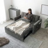 3WAYリクライニングソファベッド 幅135cm×奥行87cm×高さ77cm(座面高:44cm) 省スペース コンパクト 天然木 スチール ポリエステル ウレタンフォーム Sバネ 組立品 省スペースとお部屋でのくつろぎやすさを両立した アイボリー