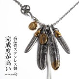 ステンレス フェザーネックレス インディアンジュエリー ペンダントネックレス メンズネックレス シルバー ゴールド 太角 あずきチェーン 細身 羽根 イーグル 精巧 立体的 男性 金属アレルギー対応