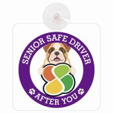 カーサイン 高齢者マーク SENIOR SAFE DRIVER ブルドッグ 車内用 吸盤タイプ 収れん火災防止タイプ 肉球 日本製 車 ステッカー