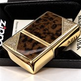 ZIPPO ライター ジッポ ゴールド＆ブラウン クラシック アラベスク 両面加工 マーブル柄 金タンク かっこいい ギフト メンズ プレゼント