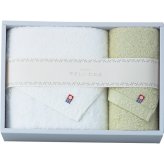 【直送】ノーブランド やさしいたおる バス フェイスタオルセット [26-7070-129] ＹＴ－２４４００ グリーン バスタオル1枚 フェイスタオル1枚 綿100% 日本製 今治タオル 吸水 肌触り ギフト 内祝い 出産祝い 結婚祝い お返し お祝い プレゼント