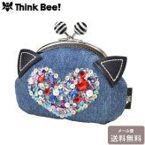  シンクビー キャンディドロップ 口金 ポーチ がま口 ミニポーチ 小銭入れ A004876 ThinkBee！メール便 送料無料 猫耳 ハート スパンコール デニム地 可愛い