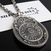 シルバー925 曼荼羅ネックレス ごつめ 干支 ペンダントネックレス 六字真言 ペーパーチェーン メンズネックレス シルバー 回転ギミック 太め 大きめ 重厚感 梵字 幾何学模様 金剛杵 燻し 精巧 男性 金属アレルギー対応