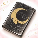ZIPPO ライター ジッポ ネコ 猫 キャット ムーン 可愛い 三日月 ブラックニッケルサテン ムーンライトラヴァーズ ねこ 動画有り メンズ ギフト レディース プレゼント