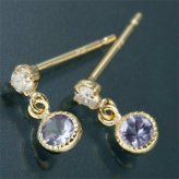 ピアス 12月 誕生石 タンザナイト K18 イエローゴールド アンティーク調 ミル打ち レディース ジュエリー アクセサリー ギフト プレゼント 贈り物