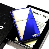 ZIPPO ライター ブルー＆シルバー ジッポ ロゴ エッチング彫刻 銀差し ギフト 青 銀 メンズ おしゃれ プレゼント かっこいい