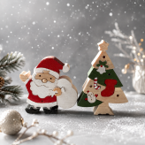 クリスマスツリーとサンタクロースの組み木セット｜木製クリスマス飾り｜冬のインテリア・置き物｜ハンドメイド