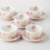 天寿花園 茶托付煎茶揃 磁器 美濃焼 やきものの里から、暮らしを贈ります。　ギフト 食器 セット テーブルウェア