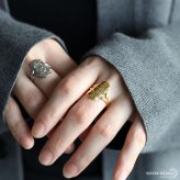 ステンレス プレートリング オーバルリング 月 星 存在感 ゴールド 18K GP シルバー フリーサイズ レディース 女性 指輪 金属アレルギー対応