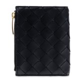 ボッテガヴェネタ BOTTEGA VENETA 二つ折り財布 レディース メンズ イントレチャート 本革 レザー ブラック 黒 ミニ財布 小銭入れ付き ファスナー コインケース 742330 V3UH2 8425