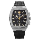 ヴェルサーチェ 腕時計 メンズ ブラック シルバー ゴールド クロノグラフ 44mm VERSACE SPORTY TONNEAU GRECA スポーティ トノー グレカ 黒 レザー 革ベルト スイス製 高級 ブランド プレゼント ギフト 卒業 入学 お祝い