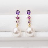 ［pearl612］7.5mm - 8mm ホワイトピンク 半貴石 ピアス あこや真珠