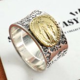 シルバー925 マリアリング ワイドリング 英字リング ごつめ 指輪 重厚感 アンティーク ゴシック 不思議のメダイ 聖母 男性 メンズ 金属アレルギー対応
