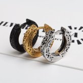ステンレス 唐草ピアス アラベスク フープピアス ゴールド シルバー ブラック 模様 浮き彫り メタリック かっこいい 片耳1点 メンズ 男性 イヤリング 金属アレルギー対応