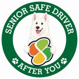 カーサイン 高齢者マーク SENIOR SAFE DRIVER ホワイトスイスシェパード ステッカー シール 直径13cm 肉球 日本製 車