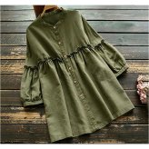 ロングシャツ 通販 長袖シャツ シャツブラウス 綿100% コットン100 大きいサイズ 体型カバー aライン ギャザーフリル ライトアウター 無地シンプル ぽっちゃり ナチュラル プルオーバー 大人可愛い 春服