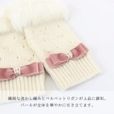 手袋 レディース かわいい おしゃれ 暖かい 冬 防寒 あったか スマホ対応 パール ファー リボン チャーム ブラック プレゼント【LALUICE ラルイス】