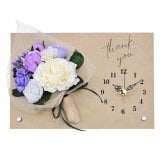 ◆花時計 【Wood Clock ウッドクロック・横型タイプB（時計右）・ホワイト/ピンク/ブルー/パープル/ビタミンカラー】掛け時計・置時計 ハンドメイド 文字入れ・変更可能