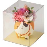 【直送】アニマルプリザ プリザーブドフラワー [26-0239-098] ねこ レジン製器 クリアケース付き バラ アジサイ 猫 キャット 動物 アレンジメント インテリア かわいい 祝い プレゼント ギフト