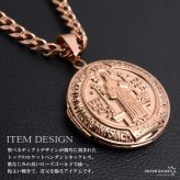 ステンレス ロケットネックレス HIPHOP 喜平チェーンネックレス ロケットペンダント 写真 記念 思い出 50cm 60cm ピンク 聖ベネディクト 6面カット メンズ 男性 金属アレルギー対応