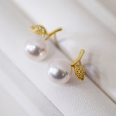 ［pearl553］ 7.5mm -  8mm パール ピアス リンゴ ダイヤ あこや真珠 K18YG 0.02ct ダイヤモンド 珍珠 天草