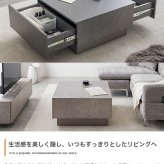 引き出し付きセンターテーブル 幅70cm×奥行70cm×高さ36cm 大容量 ストーン柄 パーティクルボード MDF メラミン 組立品 どの角度から見ても美しく映えます 美しさと高い収納力を両立しました ストーングレージュ 新生活